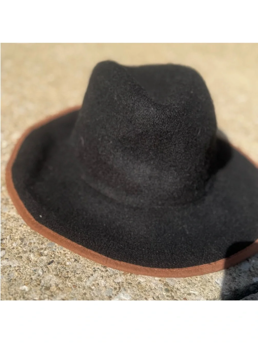 Black wide brim hat with Brown Trim